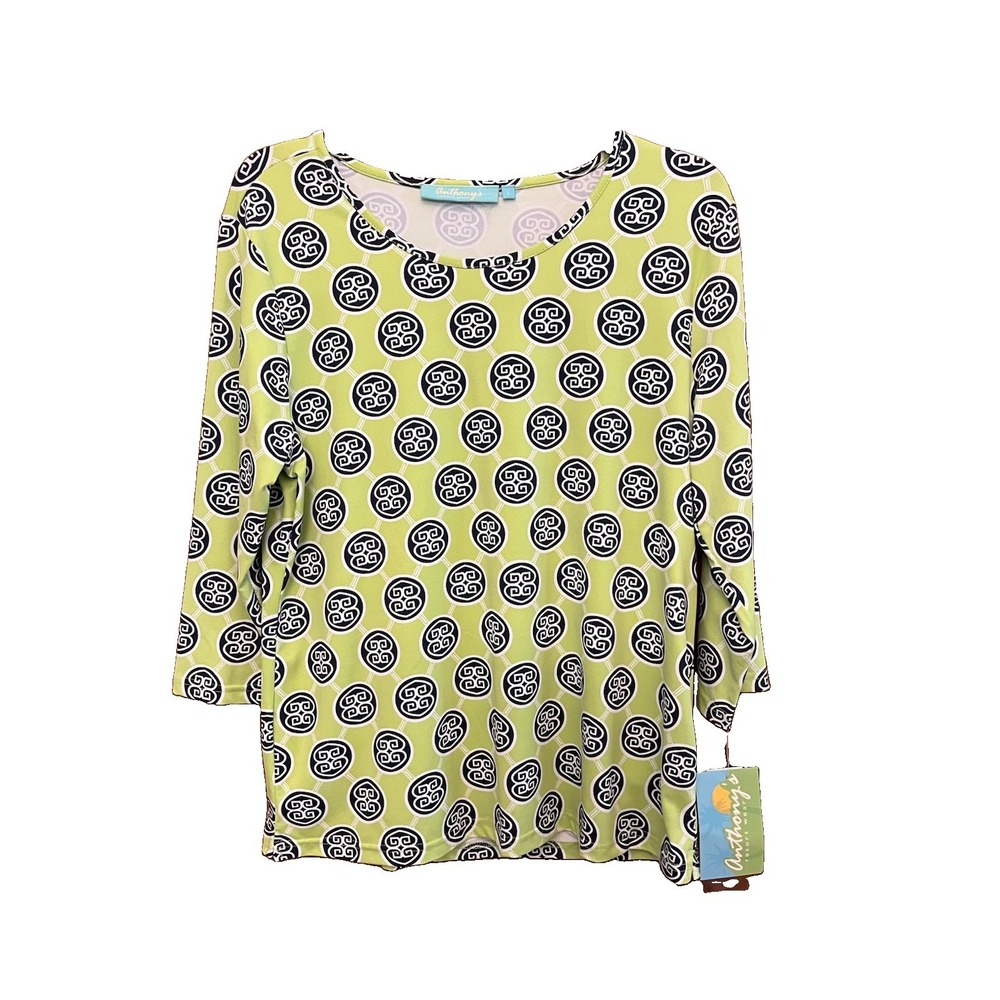 NWT ANTONYS Resort Wear Women's Blouse UPF50 3/4 Sleeve Green Print Sz L
